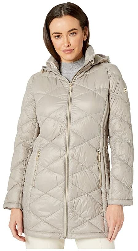 michael kors taupe coat|Michael Kors quilted puffer jacket.